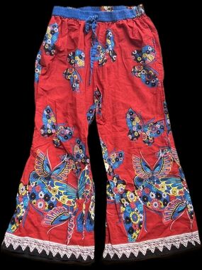 Yo Baby Red Butterfly-Print Wide Leg Pants